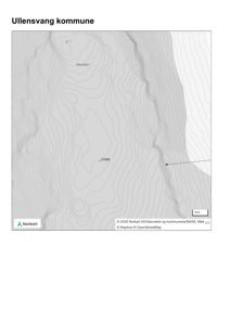 Kart over et område i Ullensvang kommune med høydeforhold (konturlinjer) og punktmerking.