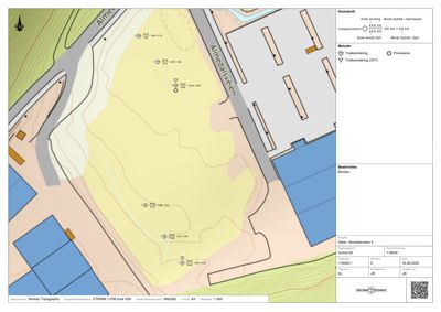 Kart over tomt med høydemålinger og topografi