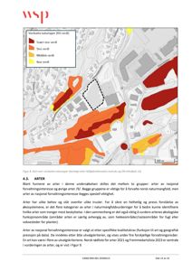 Et kart som viser verdsette naturtyper (kartlagt etter Miljødirektoratets instruks og DN-håndbok 13) i et område med bygninger og veier.