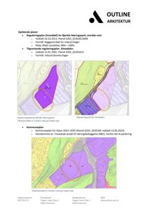 Bildet viser gjeldende reguleringsplaner (hoveddel og tilgrensende) samt kommuneplan for et område i Bjerkås Næringspark. Det er kart med fargekodet arealbruk og markerte tiltaksområder.