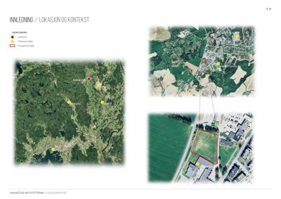 Bildet viser en kartoversikt over Nannestad med markerte lokasjoner (Nannestad, Rødkleiva, etc.) og en detaljert situasjonsplan for prosjektområdet (Nannestad Aktivitetspark) med tilhørende bygningsmasse.