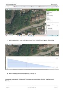 Bildet viser en kartvisning (Google Maps) med en markert tomt, samt en grafisk fremstilling av et høydeprofil for tomten.