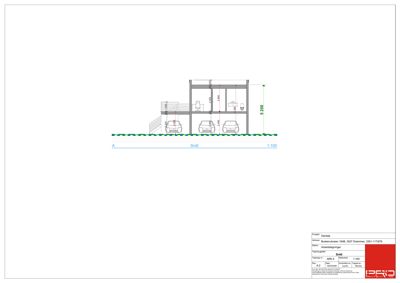 Snittegning (Snitt) som viser bygningens tverrsnitt, høyder og innvendig oppdeling.