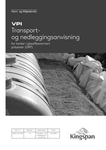 Fotografi av en stor, horisontal tank i glassfiberarmert polyester (GRP) som ligger på bakken, sannsynligvis i forbindelse med transport eller nedlegging.