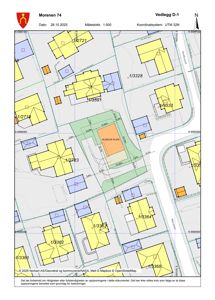 Situasjonsplan som viser eiendomsinndeling, nabobebyggelse, veier og tomtens plassering i forhold til omgivelsene.