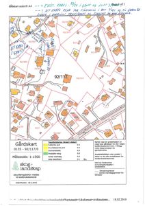 Gårdsplan (kart) med arealdata og eiendomsgrenser