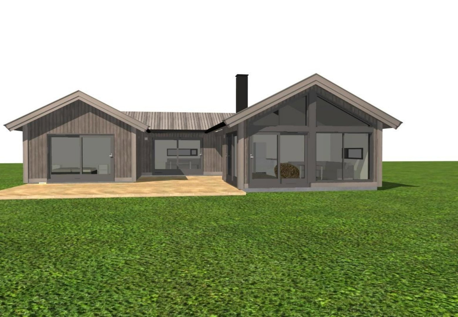 3D-visualisering (rendering) av en husfasade sett fra utsiden.