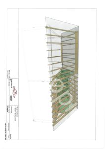 Tegning som viser fasadeoppsettet (f.eks. takkonstruksjon og vindusfelt) for en bygning.
