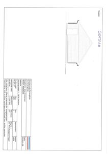 Fasadetegning (opprikk) av en bygning sett fra siden, med tilhørende teknisk informasjon om areal og bygningstype.