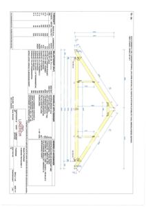 Tegning av et takramme-snitt (T2-2a) med angitte dimensjoner, belastninger og konstruksjonsopplysninger.