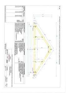Tegning som viser en detaljert konstruksjon av et tak (takram), inkludert dimensjoner, materialer og belastninger.