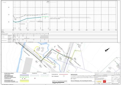 Situasjonsplan som viser vann- og avløpsanlegg (VA) med rørtraseer, eksisterende infrastruktur og bygninger.