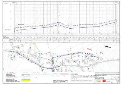Situasjonsplan som viser tomtens form, eksisterende og prosjekterte vannledninger, samt traseer for anlegg.