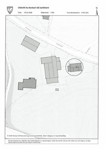 Situasjonsplan fra Norkart som viser tomtens beliggenhet, omgivende vegnett (Rindvegen) og plassering av eksisterende bygninger.