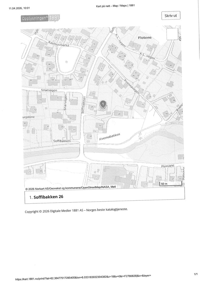 Kart over et område i Oslo (Soffibakken, Flotene) med bygningstegninger og gatenavn.