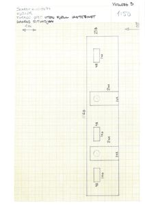 Situasjonsplan som viser dagens situasjon for eiendom ved Skarevikveien 74, med angitte mål og plassering av bygninger.