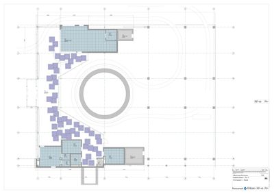 Etasjeplan (AZ1-03) som viser romfordeling, vegger, dører og møblering for et hus.
