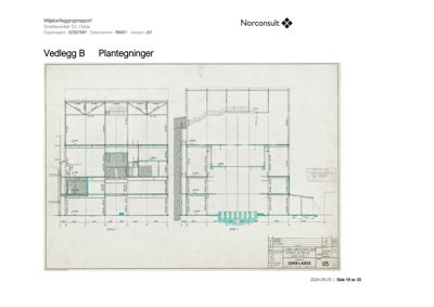 Bildet viser etasjeplaner (plantegninger) for en bygning, inkludert romfordeling, veggposisjon og dimensjoner.