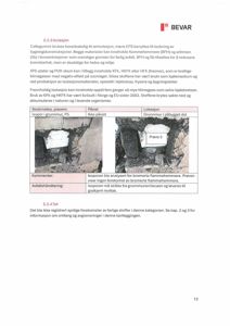 Fotografier av prøver (Isopore) tatt fra grunnmur i et bygget del, inkludert en tabell med beskrivelse og kommentarer.