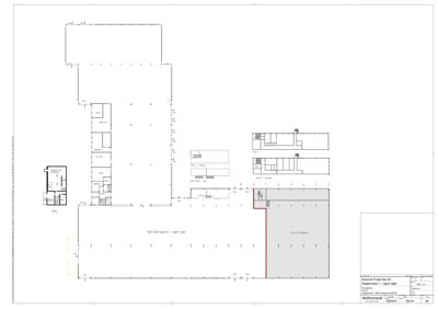 Etasjeplan (etasjeplan) som viser romfordeling, vegger og inngangspunkter for et bygg.