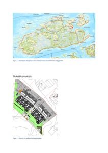 Bildet viser to kart/planer: øverst et utsnitt fra et Norgeskart som viser eiendommens beliggenhet, og nederst en situasjonsplan som viser tomtens form, bygningers plassering og tilhørende arealer.