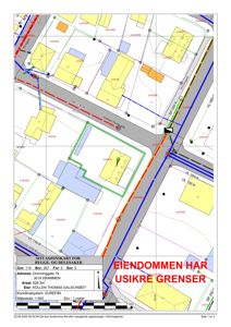 Situasjonskart som viser eiendomsgrenser, naboeiendommer og infrastruktur.