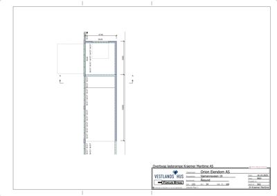 Detaljtegning av en overbygging av en lasterampe, med angitte mål og konstruksjonsdetaljer.