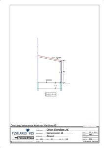 Snittegning (Snitt A-A) som viser detaljer for overbygging av lasterampe, inkludert høyder, vinkler og konstruksjonsdetaljer.