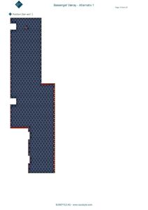 Etasjeplan eller situasjonsplan som viser plassering av et basseng (Bassenget Værøy) i forhold til eiendomsgrenser.