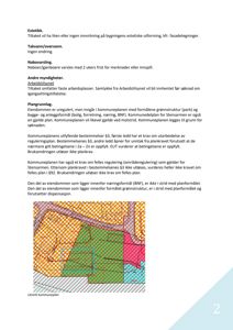 Et utskrift av en kommuneplan med fargede områder som representerer ulike formål (f.eks. bolig, næringsformål, grønnstruktur) og overlappende linjer som viser reguleringsgrenser. Bildet er merket 'Utsnitt kommuneplan'.