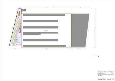 Etasjeplan (etasjeplan) som viser romfordeling, vegger og dimensjoner for en bygning.