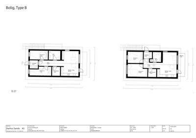 Plantegning som viser romfordeling og dimensjoner for to ulike boligtyper (Type B).