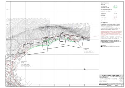 Situasjonsplan som viser tomtens beliggenhet, grenser, høyder og omgivende infrastruktur.