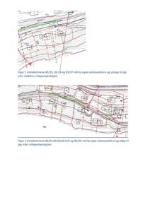 Situasjonsplaner som viser eiendomsgranser, topografi og krav til slamovskillere for flere eiendommer.