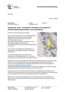 Et kart som viser kommunale rør (røde og blå linjer) i forhold til eiendomsgrenser og en planlagt bygning (gult område).