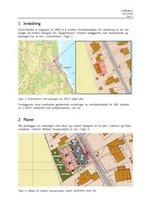 Bildet viser en oversikt over et område med eksisterende og planlagte bygninger, inkludert en detaljert situasjonsplan for tomten Damgata 26.