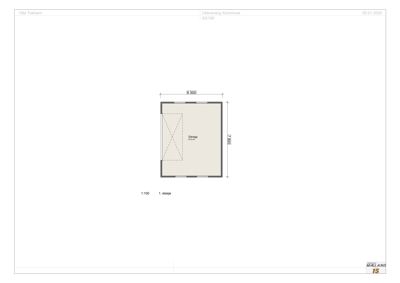 Etasjeplan for 1. etasje av Villa Tokheim, som viser romfordeling, dimensjoner (9500x7600) og en garasje.