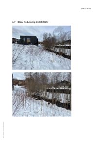 Fotografier av en bygning og omgivelsene sett fra bakken, tatt under en befaring.