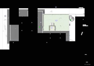 Etasjeplan eller romfordeling for et område, sannsynligvis et teknisk rom eller en del av en større bygning, med angitte mål og areal.