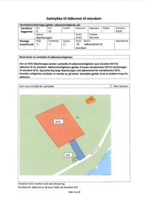 Situasjonsplan som viser eiendomsgrenser, adkomstveier og parkeringsområder for en tomt i Hornnes.