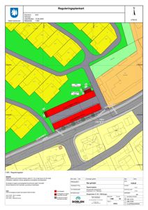 Reguleringsplan som viser eiendomsinndeling, arealbruk og byggegrenser.