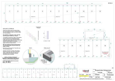 Etasjeplan med romnummering (1-18), mål, trappeløp og detaljer om utformingen av etasje.