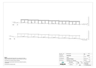 Snittegning av en garasje med etasjer B1 og B2