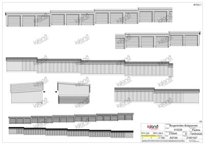 Fasadetegning som viser utsiden av en garasjebygg med flere etasjer og detaljer.