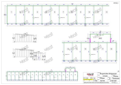 Etasjeplan (BYGG 2) som viser romfordeling med romnummer 1-18, trappoppganger og fasadeganger.