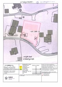 Situasjonskart som viser eiendomsgrunn, nabolag og arealoppdeling.