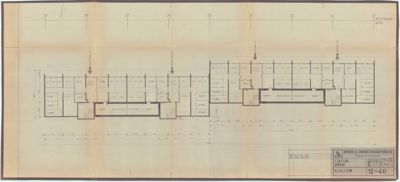 Plantegning av kjelleretasje (kjeller) med romfordeling, dører og tekniske installasjoner.