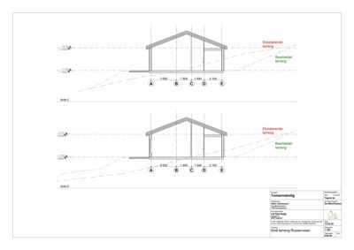 Snittegning som viser tverrsnittet av en bygning i forhold til terrenget.