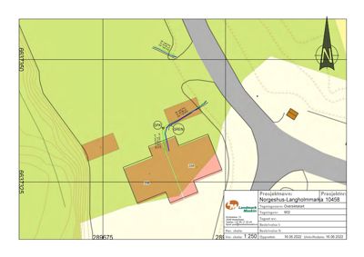 Oversiktskart (situasjonsplan) som viser tomtens beliggenhet, topografi, naboeiendommer og infrastruktur.