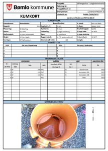 Fotografi av en gul kum (spillvasspumpe) sett fra toppen, med en nordpil for orientering.